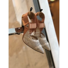 Fendi New Jacquard Ribbon Sheepskin High Heel Sandals For Women White