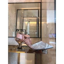 Fendi New White Jacquard Ribbon Sheepskin High Heel Sandals For Women
