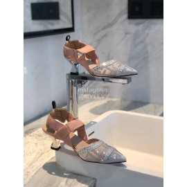 Fendi New White Jacquard Ribbon Sheepskin High Heel Sandals For Women