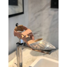 Fendi New White Jacquard Ribbon Sheepskin High Heel Sandals For Women