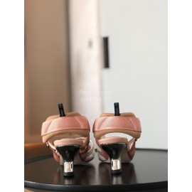 Fendi New White Jacquard Ribbon Sheepskin High Heel Sandals For Women