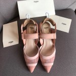 Fendi Fashion Jacquard Ribbon Sheepskin High Heel Sandals For Women Pink