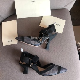 Fendi Fashion Jacquard Ribbon Sheepskin High Heel Sandals For Women Gray