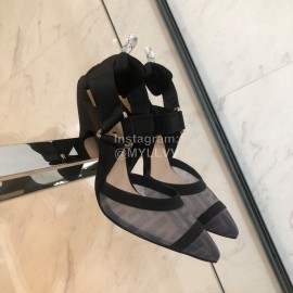 Fendi Fashion Jacquard Ribbon Sheepskin High Heel Sandals For Women Gray