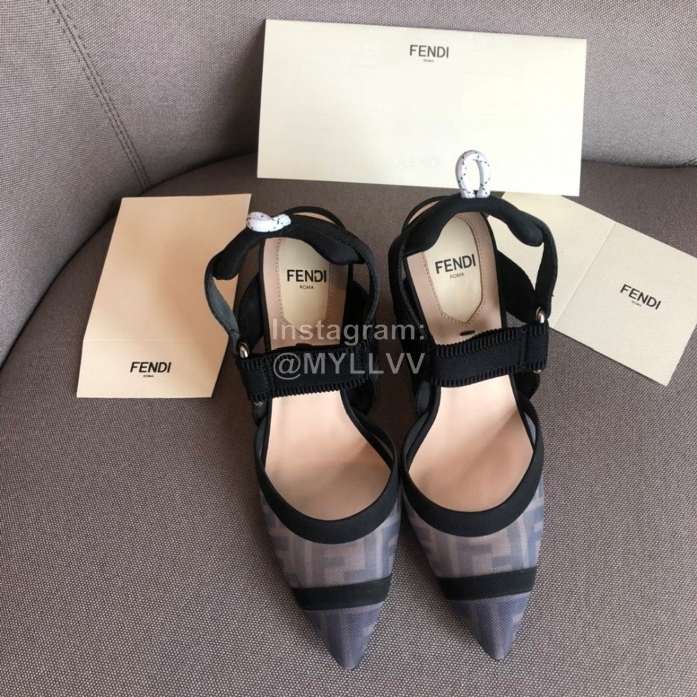 Fendi Fashion Gray Jacquard Ribbon Sheepskin High Heel Sandals For Women