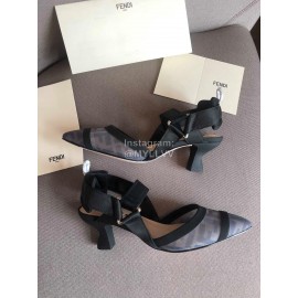 Fendi Fashion Gray Jacquard Ribbon Sheepskin High Heel Sandals For Women