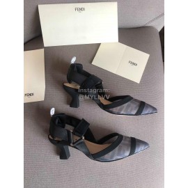Fendi Fashion Gray Jacquard Ribbon Sheepskin High Heel Sandals For Women