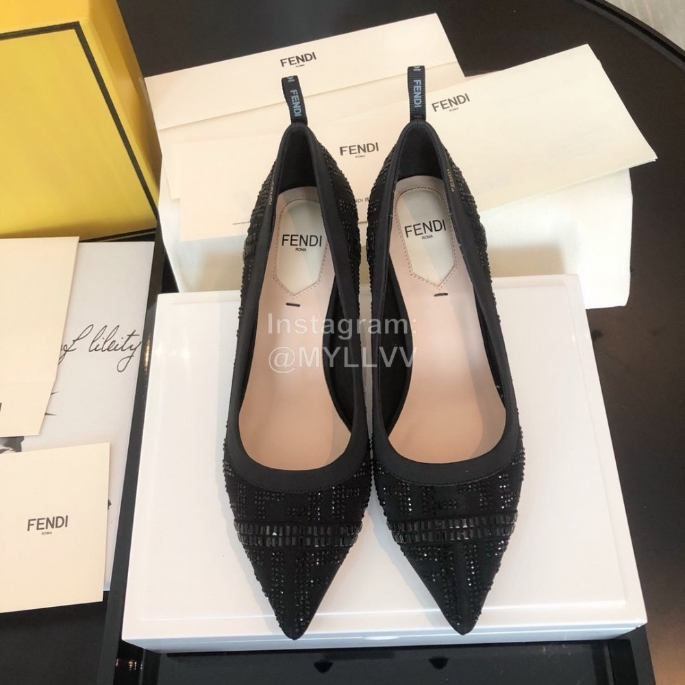 Fendi Black Silk Leather High Heels For Women 
