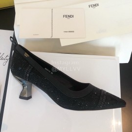 Fendi Black Silk Leather High Heels For Women 