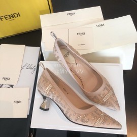 Fendi Pink Silk Leather High Heels For Women 