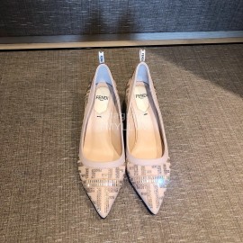 Fendi Pink Silk Leather High Heels For Women 