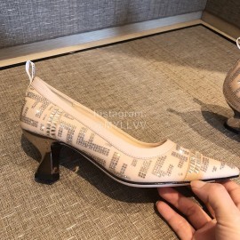 Fendi Pink Silk Leather High Heels For Women 