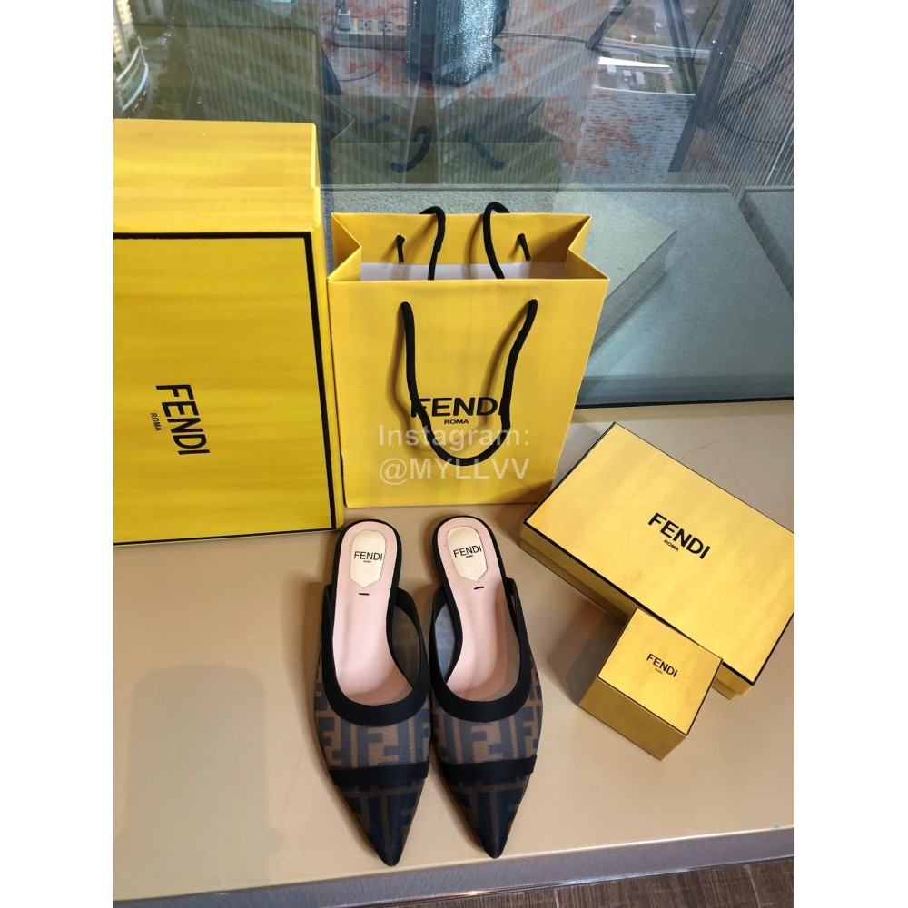 Fendi Fashion Black Mesh Pointed Sandals For Women