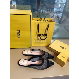 Fendi Fashion Black Mesh Pointed Sandals For Women