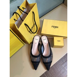 Fendi Fashion Black Mesh Pointed Sandals For Women