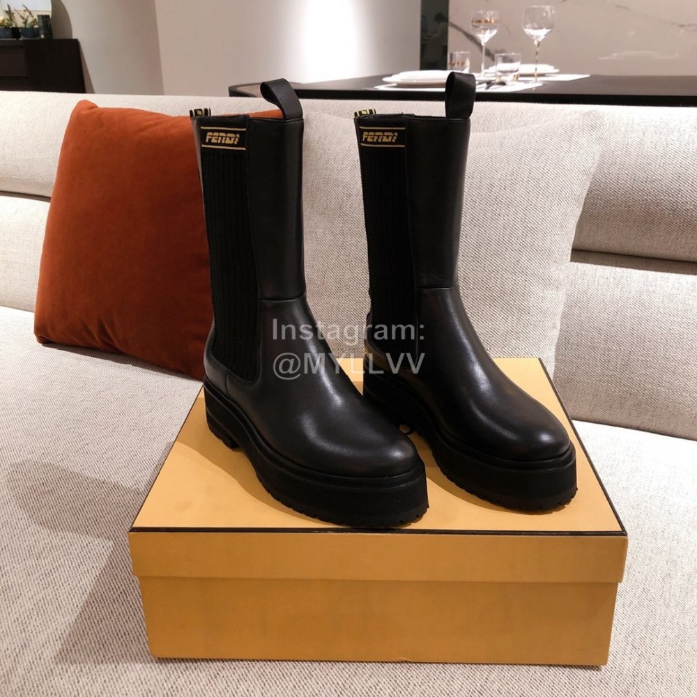 Fendi New Black Leather Boots For Women