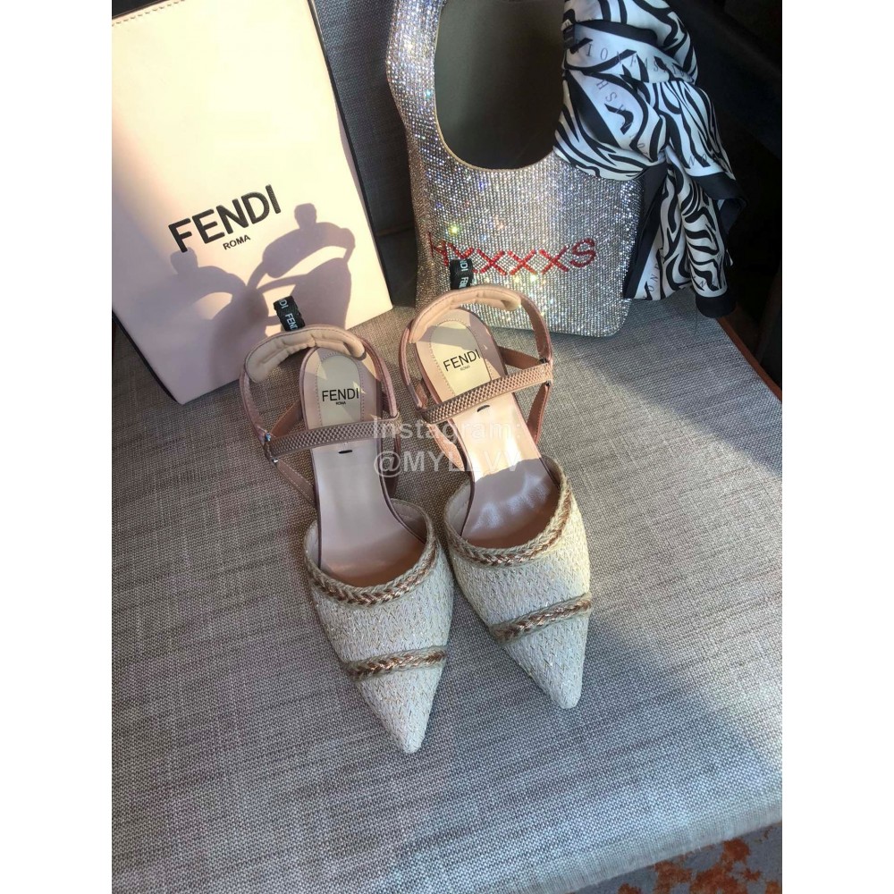 Fendi Spring Summer Golden Silk Knitting High Heels Sandals Beige