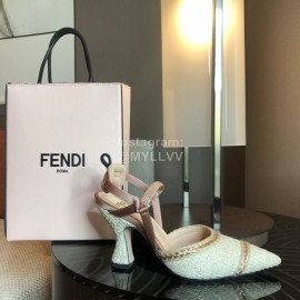 Fendi Spring Summer Golden Silk Knitting High Heels Sandals Beige