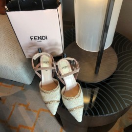 Fendi Spring Summer Golden Silk Knitting High Heels Sandals Beige