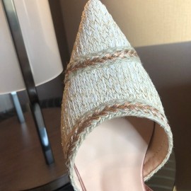 Fendi Spring Summer Golden Silk Knitting High Heels Sandals Beige