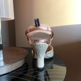 Fendi Spring Summer Golden Silk Knitting High Heels Sandals Beige
