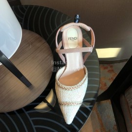 Fendi Spring Summer Golden Silk Knitting High Heels Sandals Beige