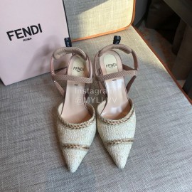 Fendi Spring Summer Golden Silk Knitting High Heels Sandals Beige