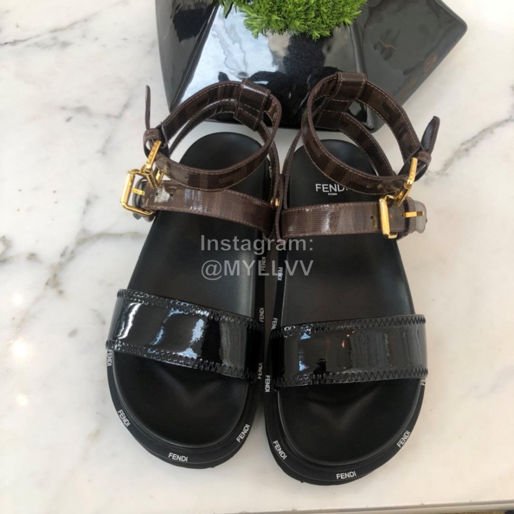 Fendi Summer Platform Black Patent Leather Sandals For Women