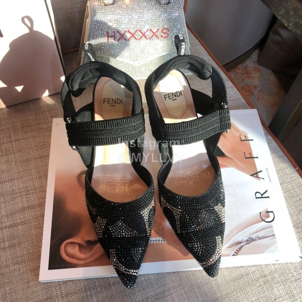 Fendi New Shining Sequin Pointed High Heel Sandals For Women Black