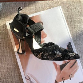 Fendi New Shining Sequin Pointed High Heel Sandals For Women Black