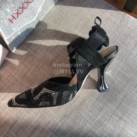 Fendi New Black Shining Sequin Pointed High Heel Sandals For Women