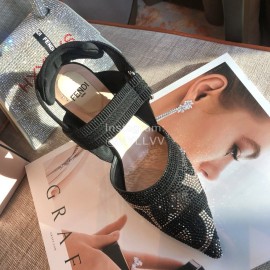 Fendi New Black Shining Sequin Pointed High Heel Sandals For Women