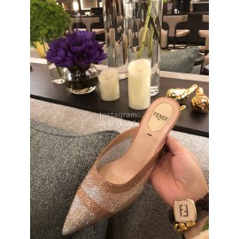 Fendi Spring Summer New Shining Sequin Pointed High Heel Sandals For Women Gold