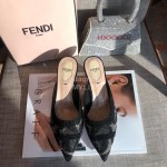 Fendi Spring Summer New Shining Sequin Pointed High Heel Sandals For Women Black