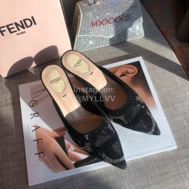 Fendi Spring Summer New Shining Sequin Pointed High Heel Sandals For Women Black