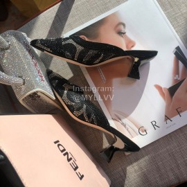 Fendi Spring Summer New Shining Sequin Pointed High Heel Sandals For Women Black
