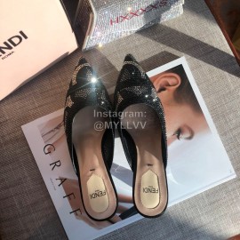 Fendi Spring Summer New Shining Sequin Pointed High Heel Sandals For Women Black