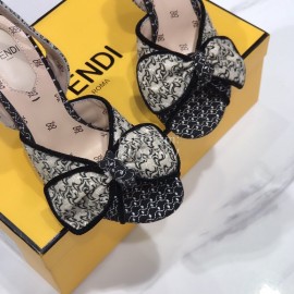 Fendi Exquisite Embroidered Jacquard Bow High Heeled Sandals For Women