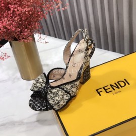 Fendi Exquisite Embroidered Jacquard Bow High Heeled Sandals For Women