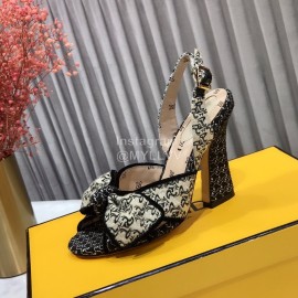 Fendi Exquisite Embroidered Jacquard Bow High Heeled Sandals For Women