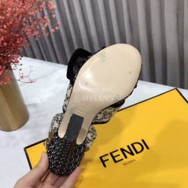 Fendi Exquisite Embroidered Jacquard Bow High Heeled Sandals For Women