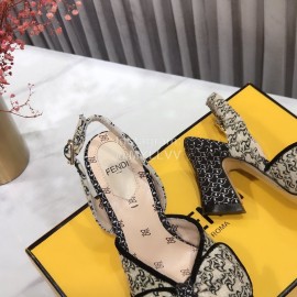 Fendi New Embroidered Jacquard Bow High Heeled Sandals For Women
