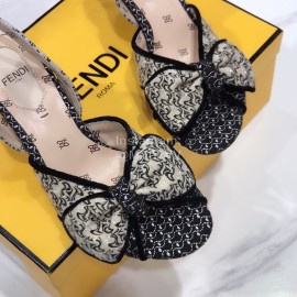 Fendi New Embroidered Jacquard Bow High Heeled Sandals For Women