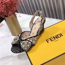 Fendi New Embroidered Jacquard Bow High Heeled Sandals For Women