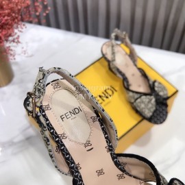 Fendi New Embroidered Jacquard Bow High Heeled Sandals For Women