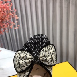 Fendi New Embroidered Jacquard Bow High Heeled Sandals For Women