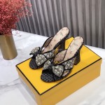 Fendi Exquisite Embroidered Jacquard Bow High Heeled Slippers For Women
