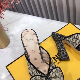 Fendi Exquisite Embroidered Jacquard Bow High Heeled Slippers For Women