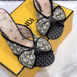 Fendi Exquisite Embroidered Jacquard Bow High Heeled Slippers For Women