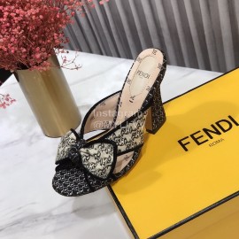 Fendi Exquisite Embroidered Jacquard Bow High Heeled Slippers For Women